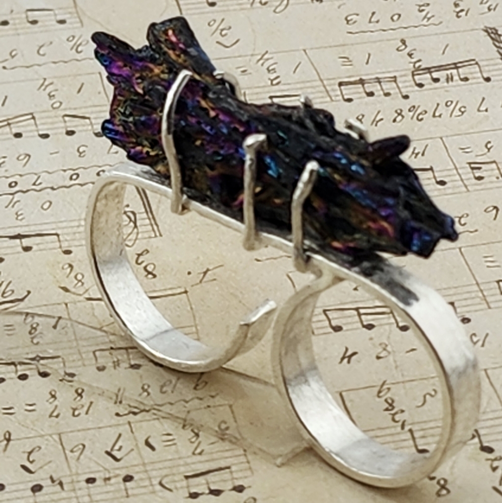 TITANIUM KYANITE RAW STONE RING HANDMADE .925 SS ADJUSTABLE STYLE